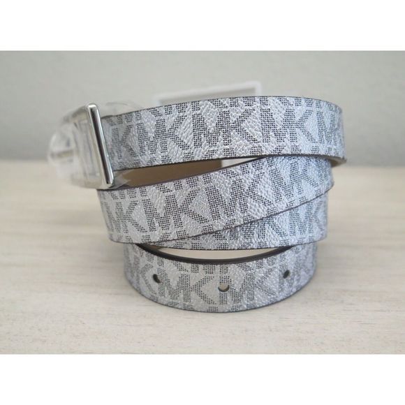 Michael Kors 556179C 040 Women's Sz L Silver Signature "MK" Logo Belt - Picture 5 of 9
